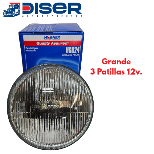 SEALED BEAM  WAGNER 12V. 7 / REDONDO GRANDE,   3 PATILLAS (HALOGENO)