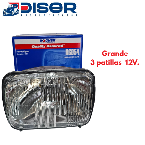 SEALED BEAM  WAGNER 12V. / CUADRADO GRANDE,  3 PATILLAS (HALOGENO)