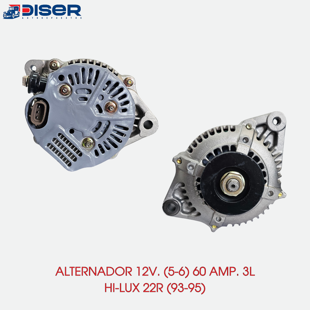 ALTERNADOR 12V. (5-6) 60 AMP ND 3L OVALADO / TOY. HILUX 22R (93-95)